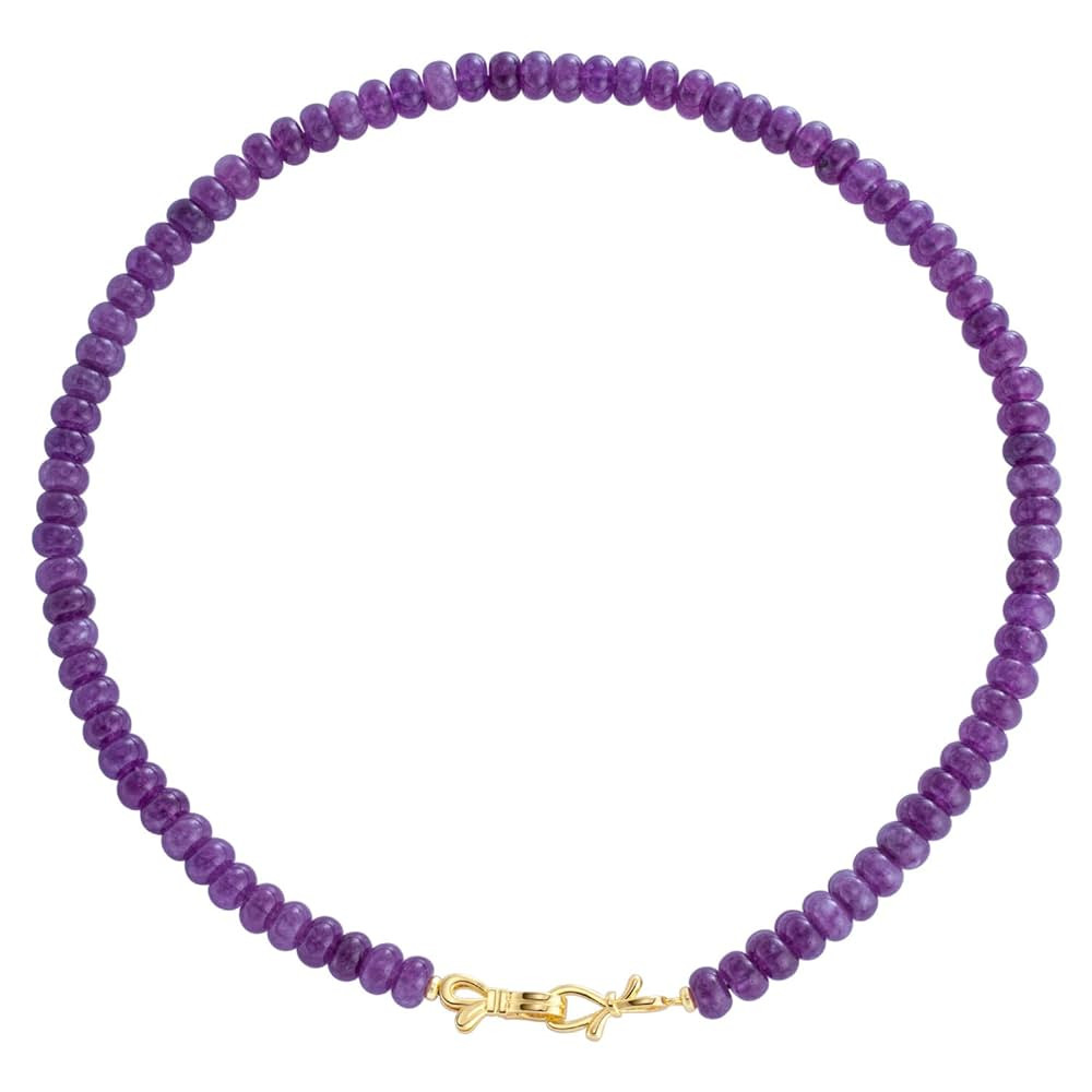 Aquamarine Beaded Choker Necklace for Women 14K Gold Bow Birthstone Beads Chokers | Amazon (US)