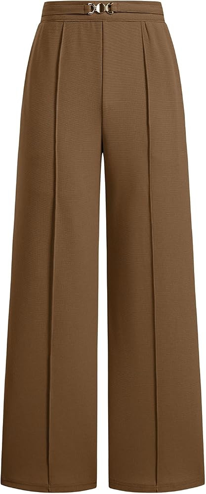 EVAELSS Wide Leg Pants Women Straight Elastic High Waisted Work Slacks Business Casual Pleated Dress Pants Trousers | Amazon (US)