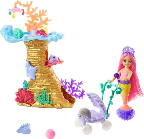 Barbie Mermaid Power Doll & Playset, Chelsea Mermaid Doll with 4 Sea Animal Pets, Toy Coral Reef Play Area, Stroller & Accessories | Amazon (US)