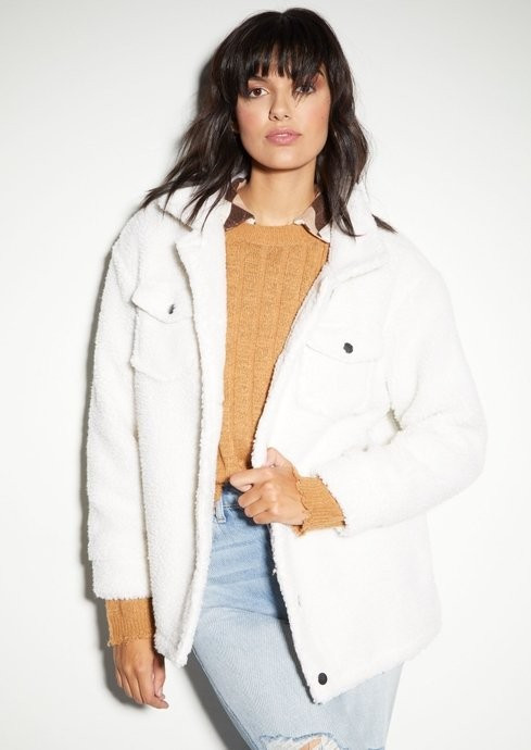 White Sherpa Trucker Shacket | rue21