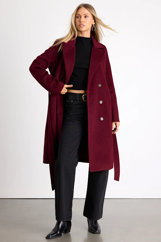 Season of Sophistication Burgundy Double-Breasted Coat | Lulus