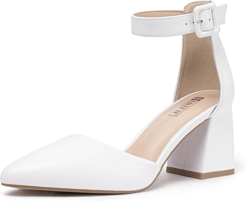 IDIFU IN3 Women's Pumps Closed Toe Heels Chunky Block Low Heels Dress Shoes for Women Wedding Pro... | Amazon (US)