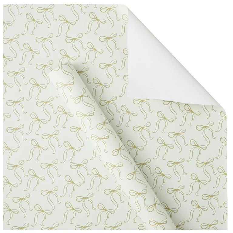 White and Gold Bows Premium Heavyweight Christmas Wrapping Paper, 50 sq ft, by My Texas House | Walmart (US)