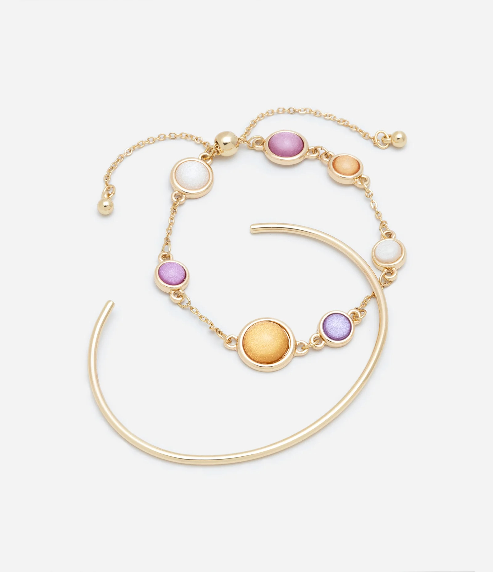 Kit 02 Pulseiras Rígida e com Pedrinhas Coloridas Dourado - Lojas Renner | Renner (BR)