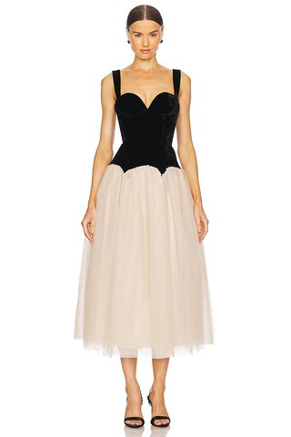 LPA Estella Midi Dress in Black & Tan from Revolve.com | Revolve Clothing (Global)