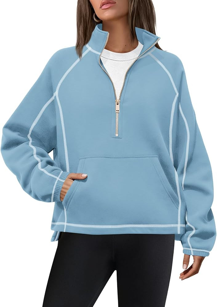 ReachMe Fleece Quarter Zip Pullover Women Oversized Mock Neck Sweatshirts Half Zip Pullover Casua... | Amazon (US)