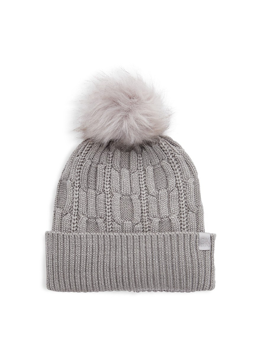 Calvin Klein Women's Faux Fur Pom-Pom Beanie - Heathered Grey | Saks Fifth Avenue OFF 5TH