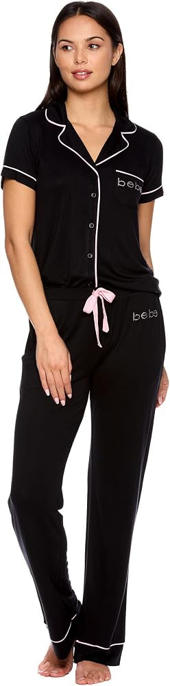 bebe Womens Pajama Sets - Notch Collar Pajama Top and Pajama Pants PJ Set - Pajamas for Women Log... | Amazon (US)