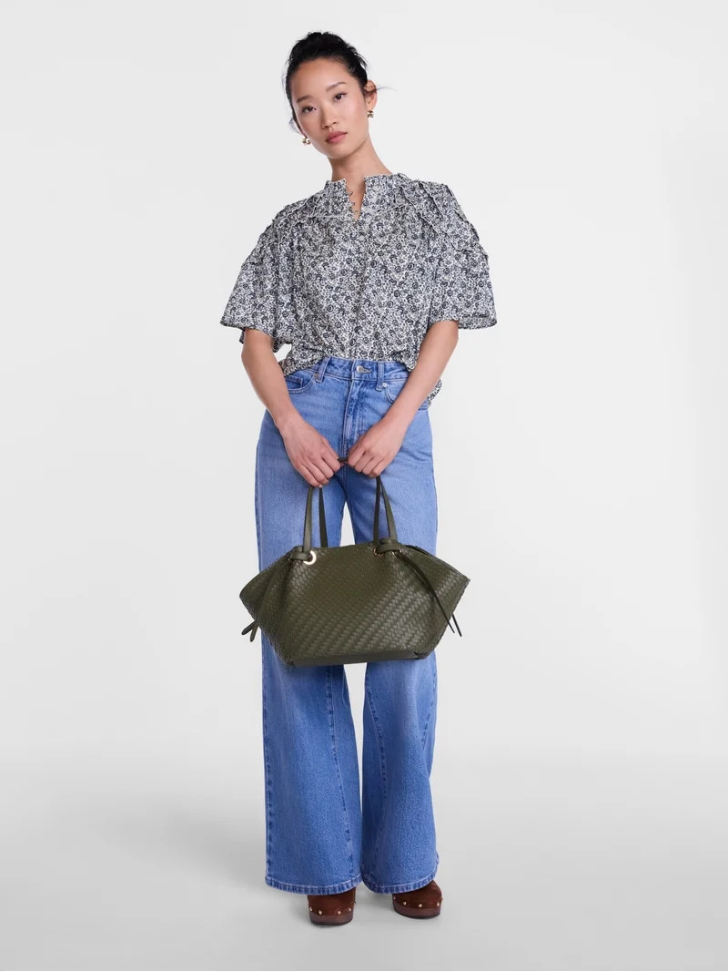Scenario Women's Gathered Cotton Voile Top with Short Sleeves, Size XS-XXXL | Walmart (US)