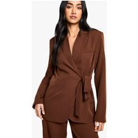 Womens Woven Tailored Wrap Detail Blazer - Brown - 4 | boohoo (US & Canada)