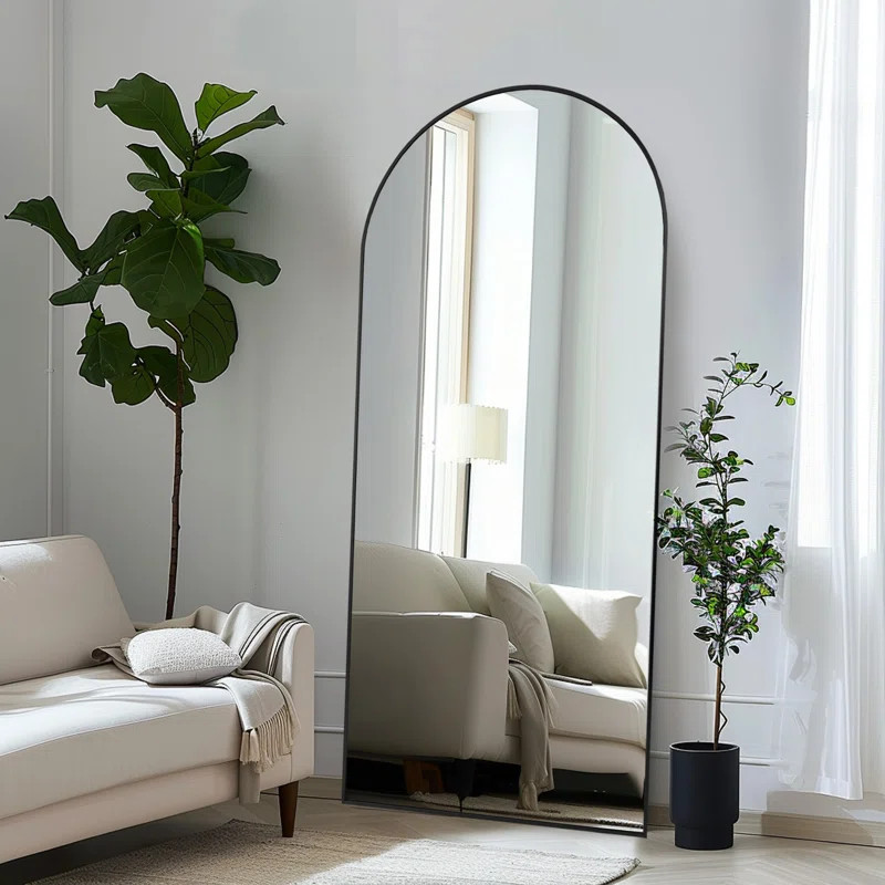 Ebern Designs Arched Full-Length Mirror, Aluminum Alloy Frame, Tempered Glass Floor Mirror & Revi... | Wayfair North America