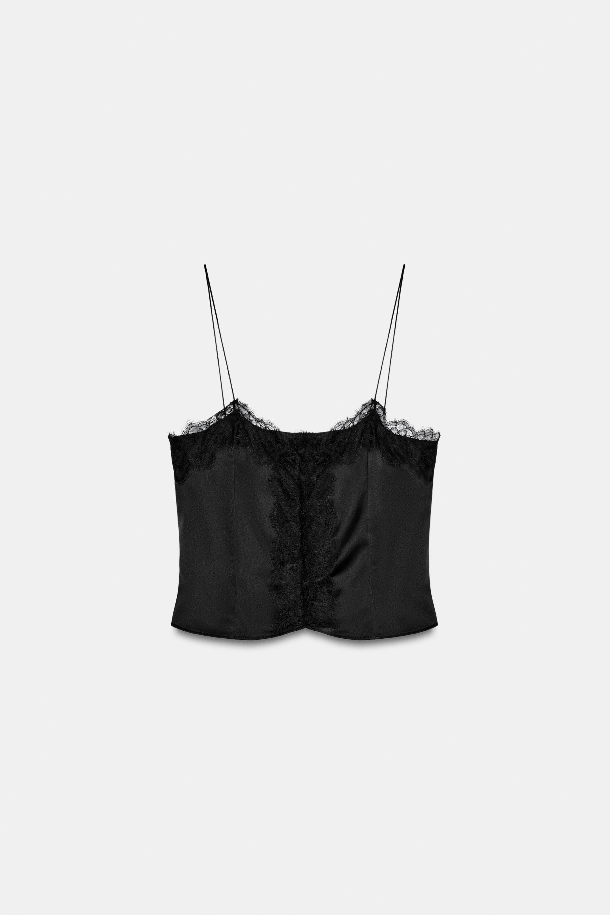 SATIN EFFECT LACE CROP TOP | Zara US