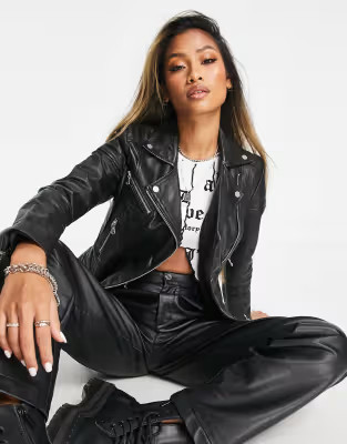 Barney's Originals Clara real leather jacket in black | ASOS (Global)