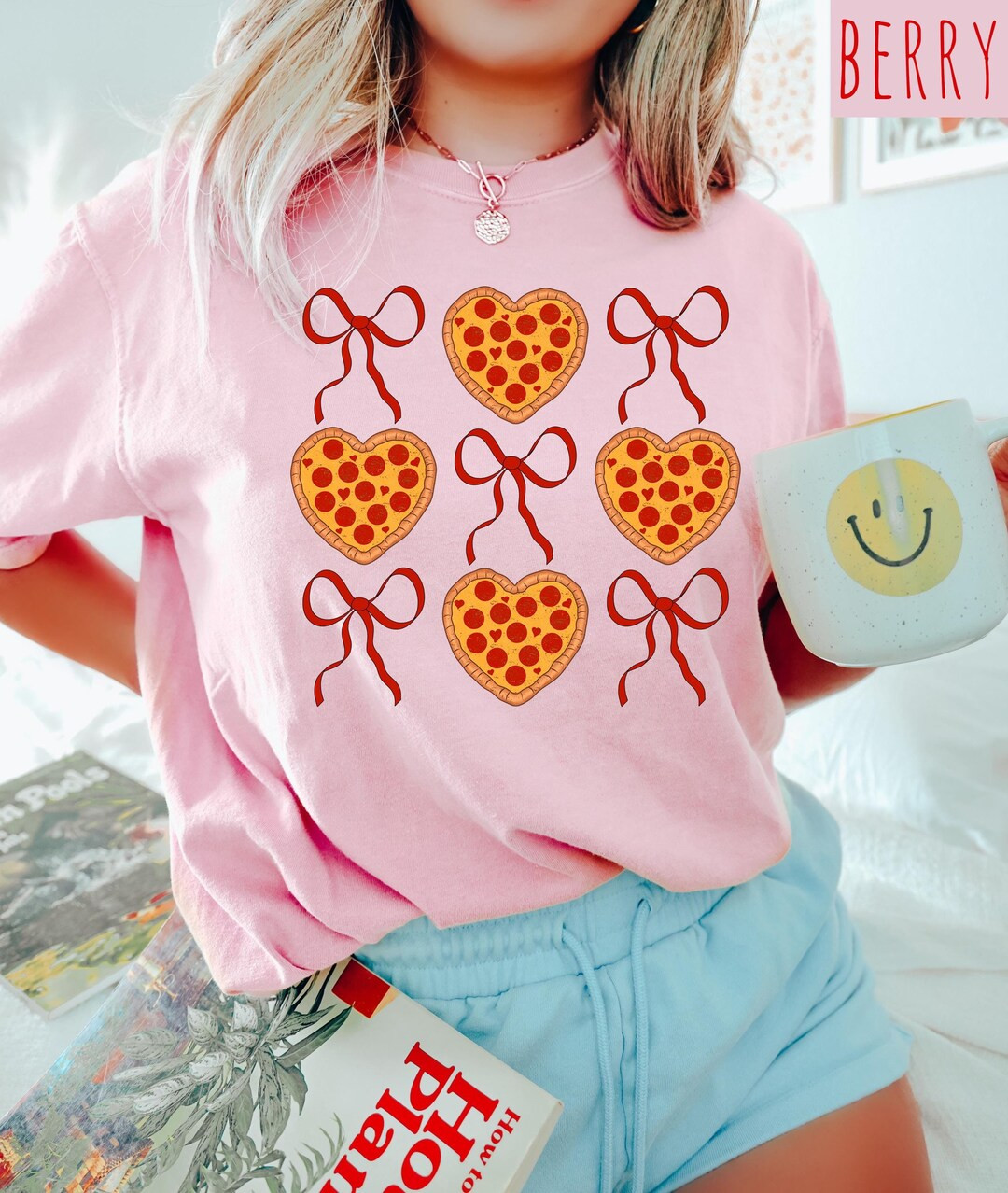 Heart Pizza Valentine's Day Comfort Colors Shirt, Cute Red Bows Valentine Shirt, Valentine's Desi... | Etsy (US)