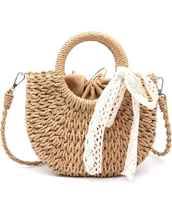 Straw Clutch Top Handle Handbags Rattan Straw Bag Summer Beach Tote Shoulder Bag Crossbody Travel... | Amazon (US)