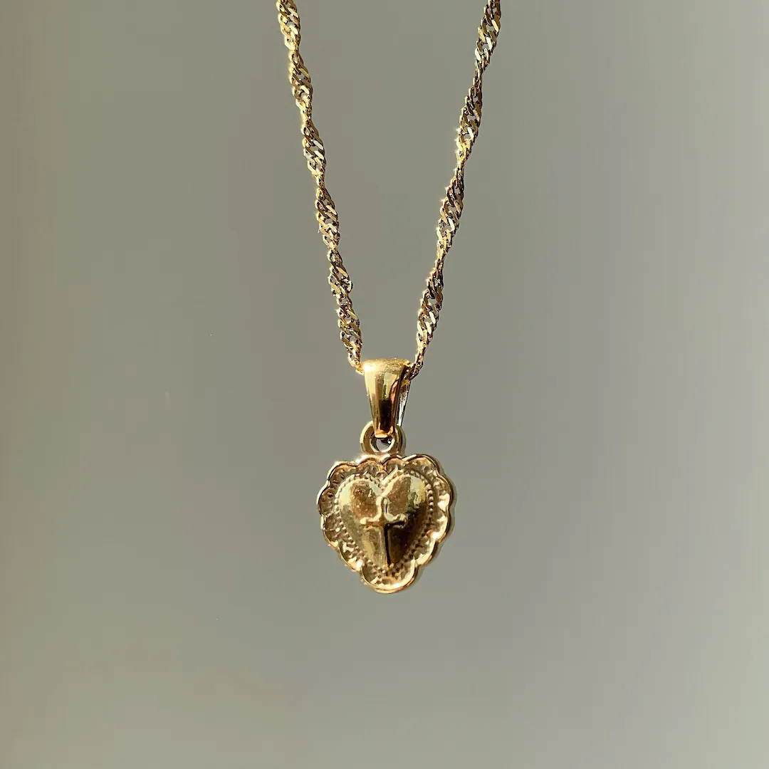 Gold Heart Necklace, Heart Pendant, Cross Pendant, Cute Necklace, Waterproof Anti-tarnish, Gift f... | Etsy (US)