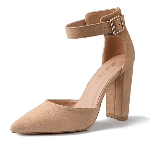 NinetinGel Nude Heels.Chunky Heel Pointed Closed Toe Pump Shoes,Party Wedding Fashion Shoes,Gifts for Women Size 6 | Amazon (US)