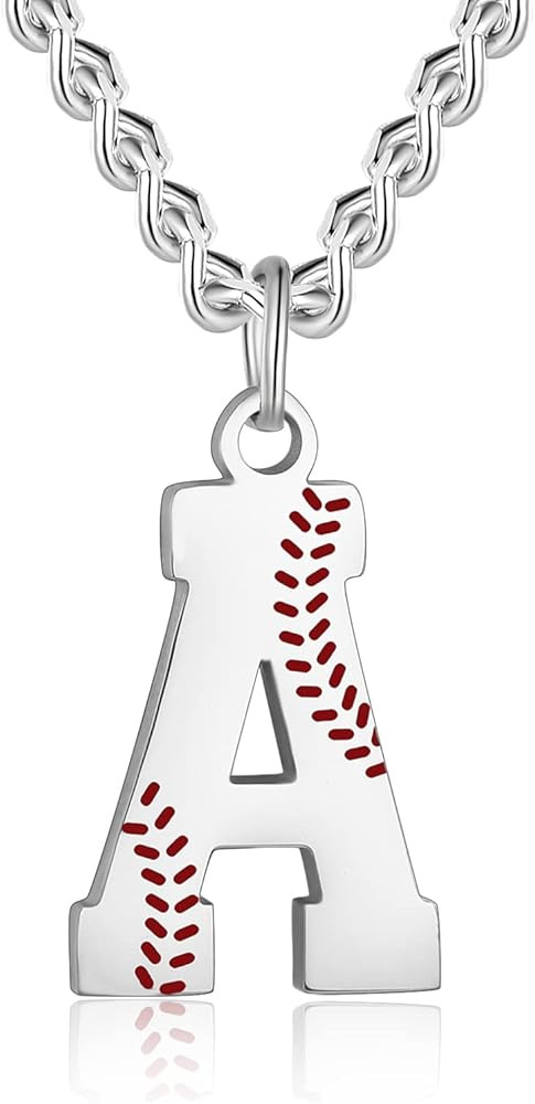 AIAINAGI Baseball Initial A-Z Letter Necklace - Men's Baseball Charm Pendant in Stainless Steel S... | Amazon (US)