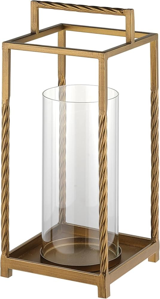16" Modern Metal Lantern with Twisted Rope-Style Frame in Antique Brass with Glass Hurricane for ... | Amazon (US)