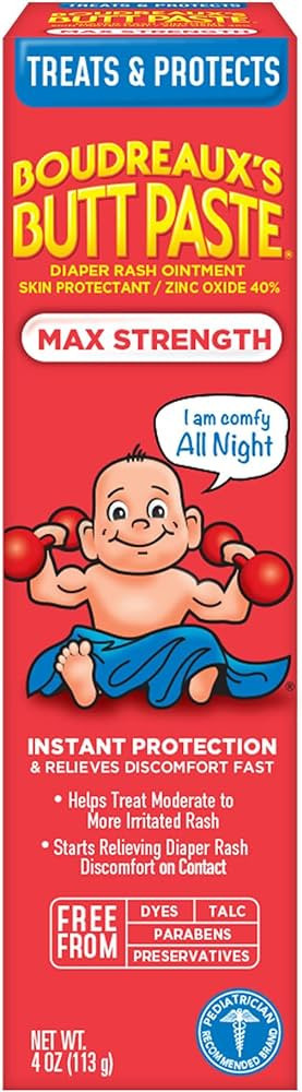 Boudreaux's Butt Paste Maximum Strength Diaper Rash Cream, Ointment for Baby, 4 oz Tube | Amazon (US)