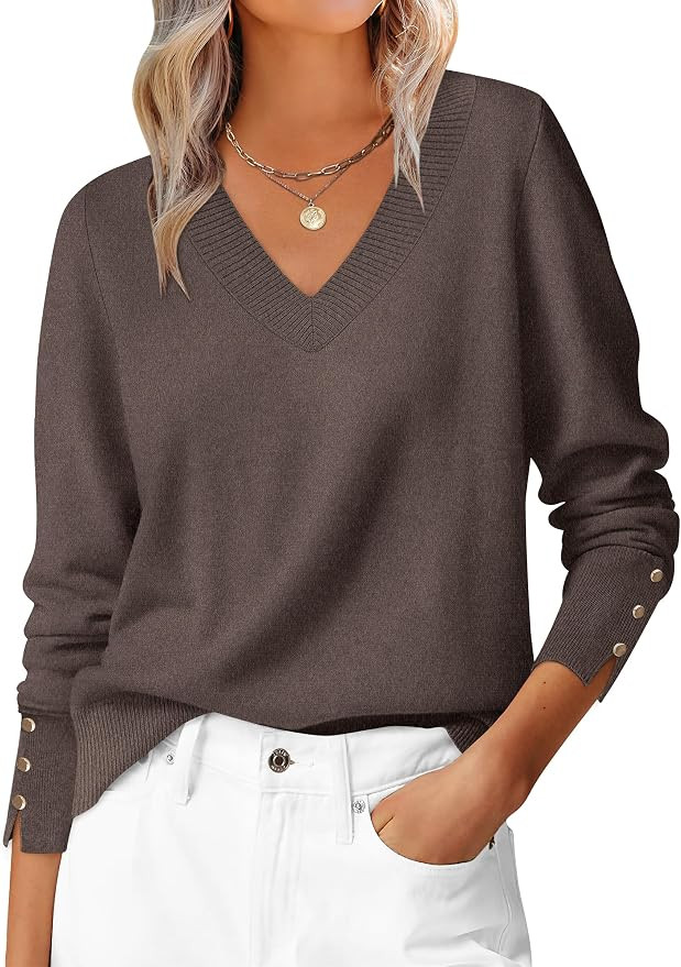 ANRABESS Sweaters for Women Long Sleeve V Neck Shirts Business Casual Work Blouses 2025 Fall Loos... | Amazon (US)