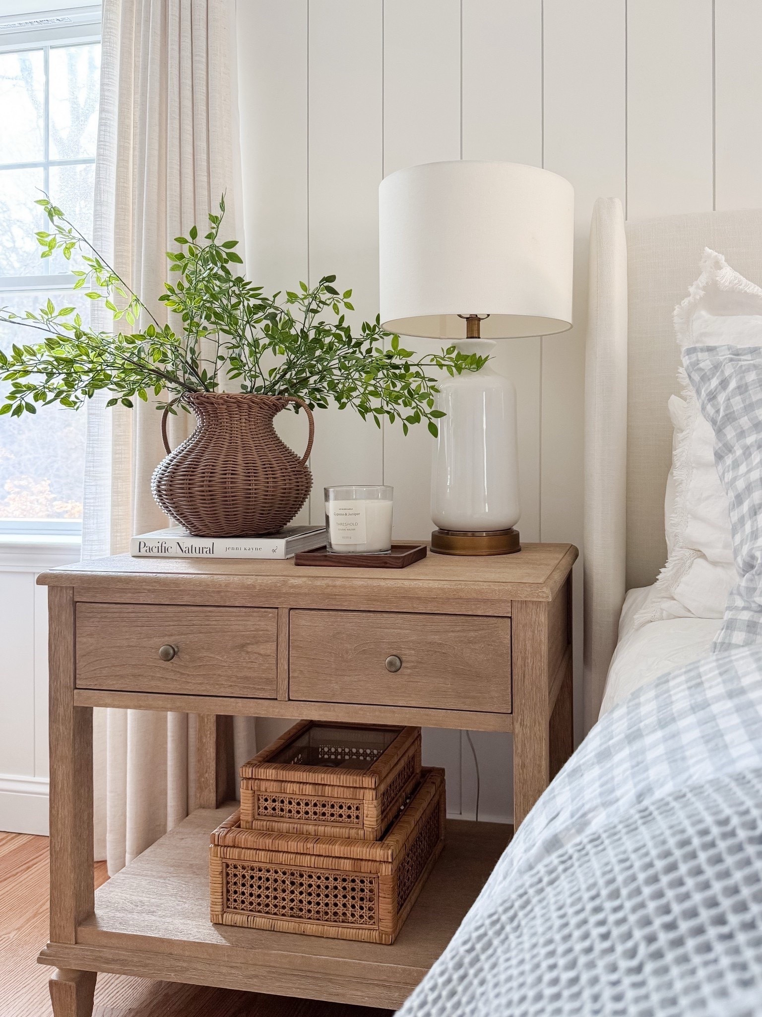 Nightstand decor that’s timeless yet perfect for spring 🤍🍃 This woven vase has been a longstanding favorite, and I found a couple of budget-friendly dupes as well! I love adding faux greenery to it, which gives our bedroom a dose of color and texture. Linking all these bedroom finds here! 

#LTKSeasonal #LTKSaleAlert #LTKHome