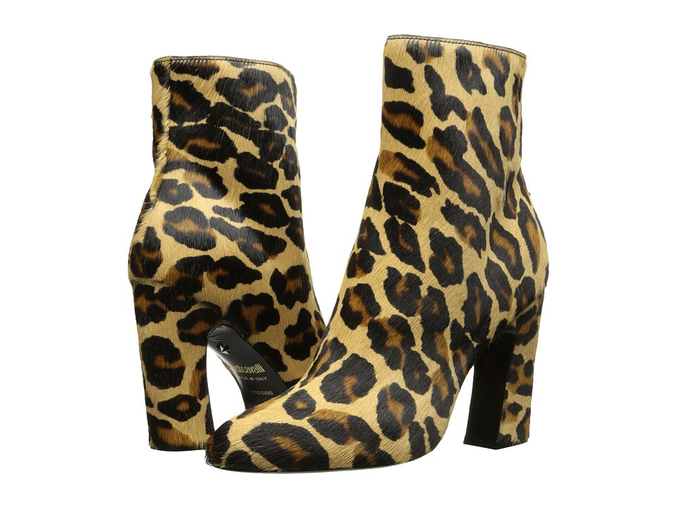 Just Cavalli Cheetah Horse Leather Ankle Boot (Brown) Women's Boots | 6pm