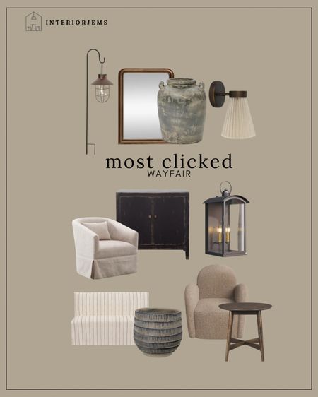 Most clicked last week from Wayfair, most popular furniture, fines from Wayfair, black vintage, like chest, affordable, accent chair, swivel chair, modern accent chair, small planter, brass arched mirror, solar light, large vase, dining bench, entryway, bench, large side table, brown side, table, and table

#LTKSaleAlert #LTKStyleTip #LTKHome