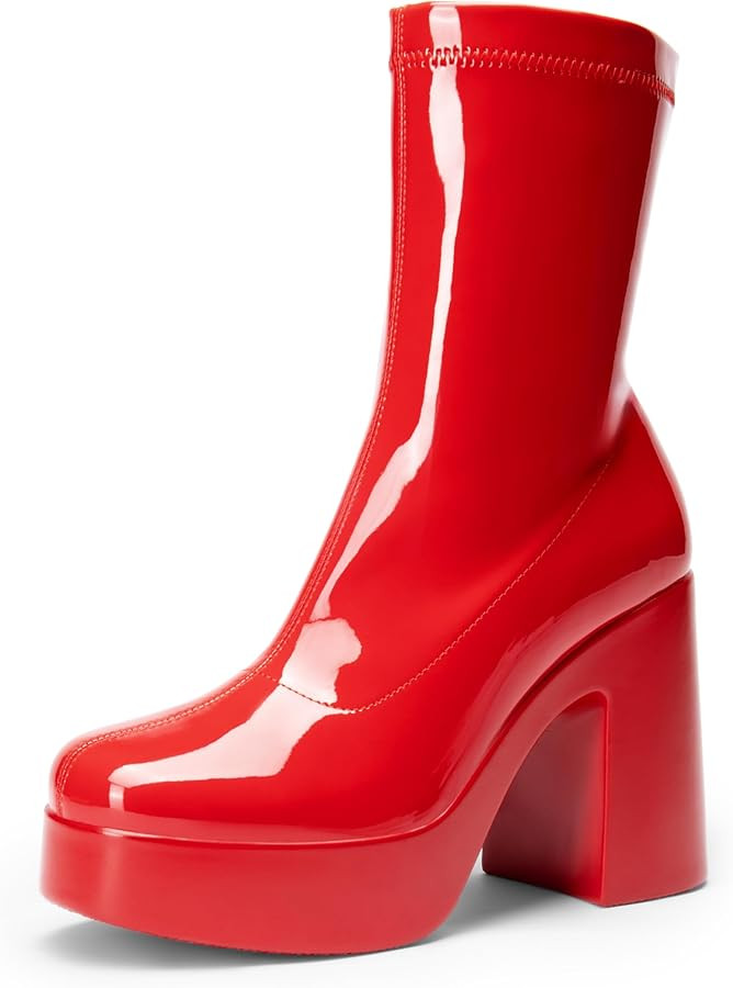 DREAM PAIRS Botines Gogo de plataforma para mujer, tacón alto y grueso, punta cuadrada, botines | Amazon (US)
