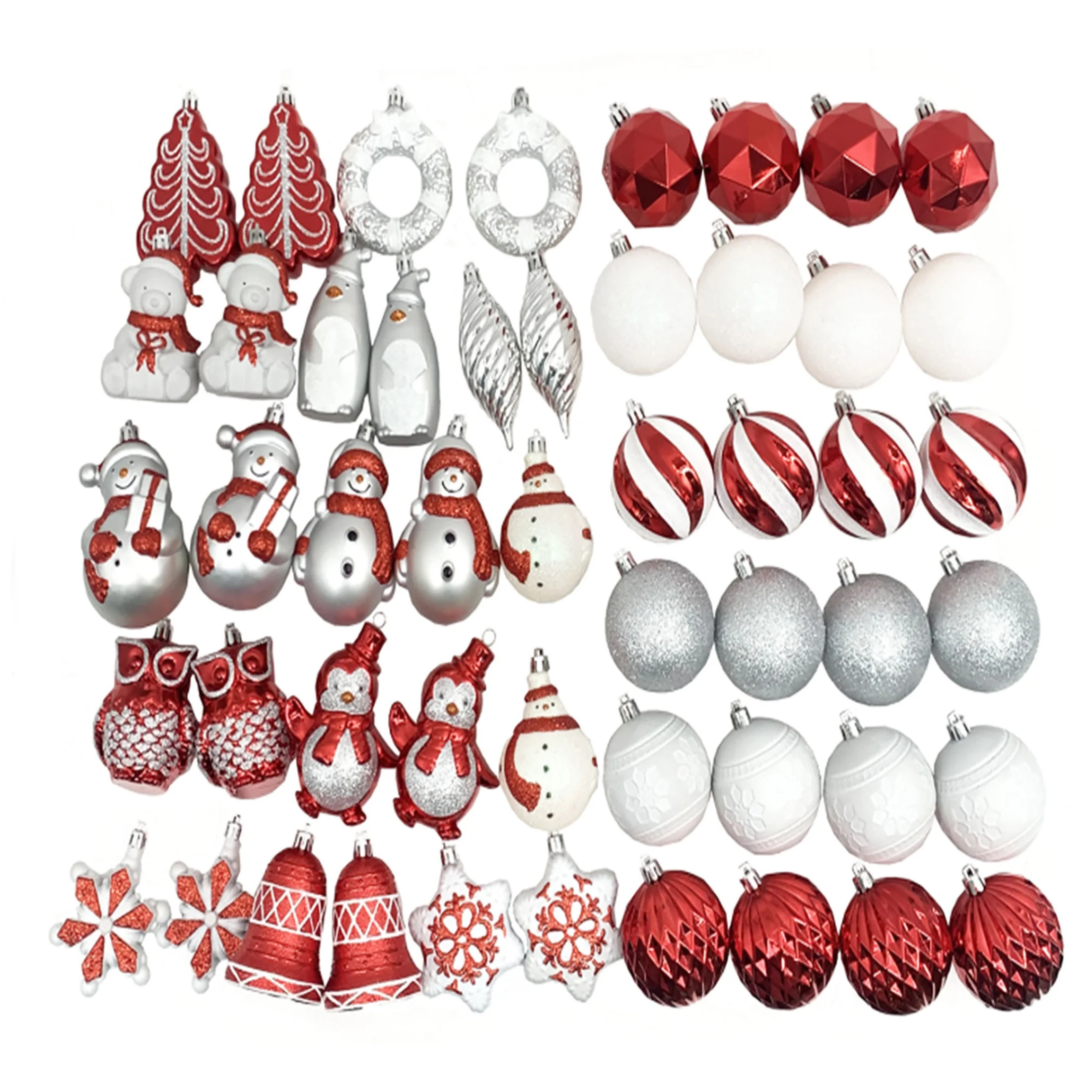 Red, White & Silver Symbols of Christmas Shatterproof Ornaments, 50 Count, by Holiday Time | Walmart (US)