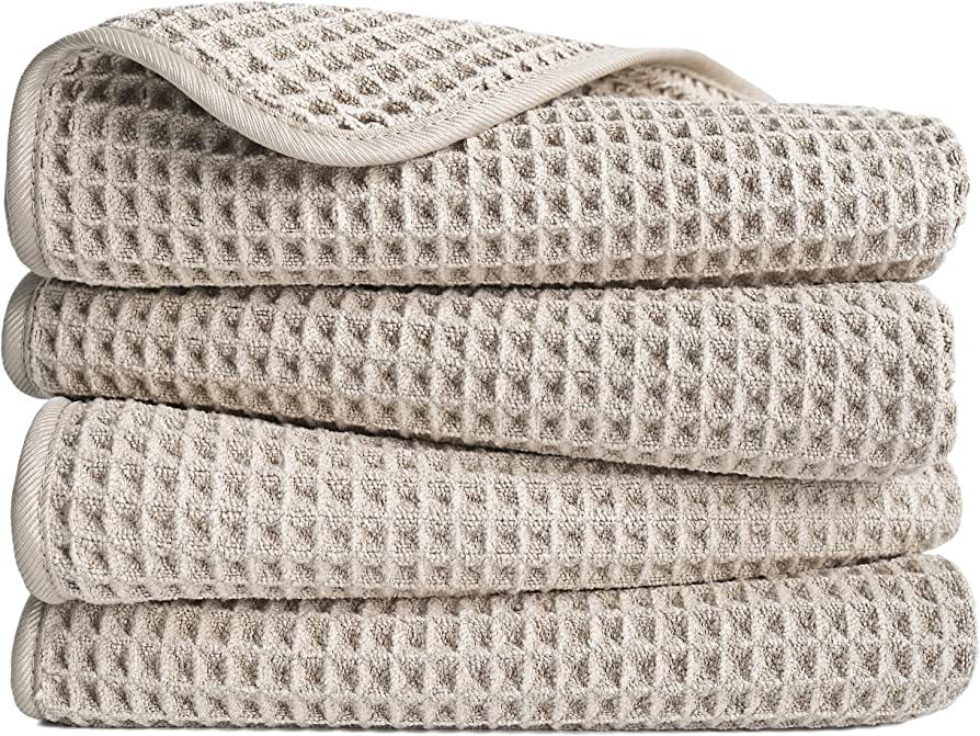 POLYTE Microfiber Lint Free Hand Towel, 16 x 30 in, 4 Pack (Beige, Waffle Weave) | Amazon (CA)