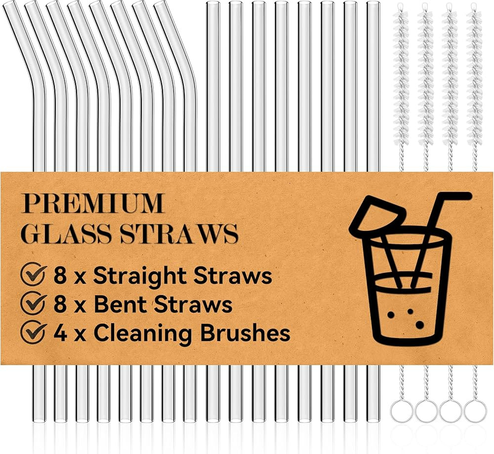 Foogwee® 20 Packs Reusable Glass Straws Set, 8.5'' x 10mm Clear Drinking Straws for Smoothies, S... | Amazon (US)