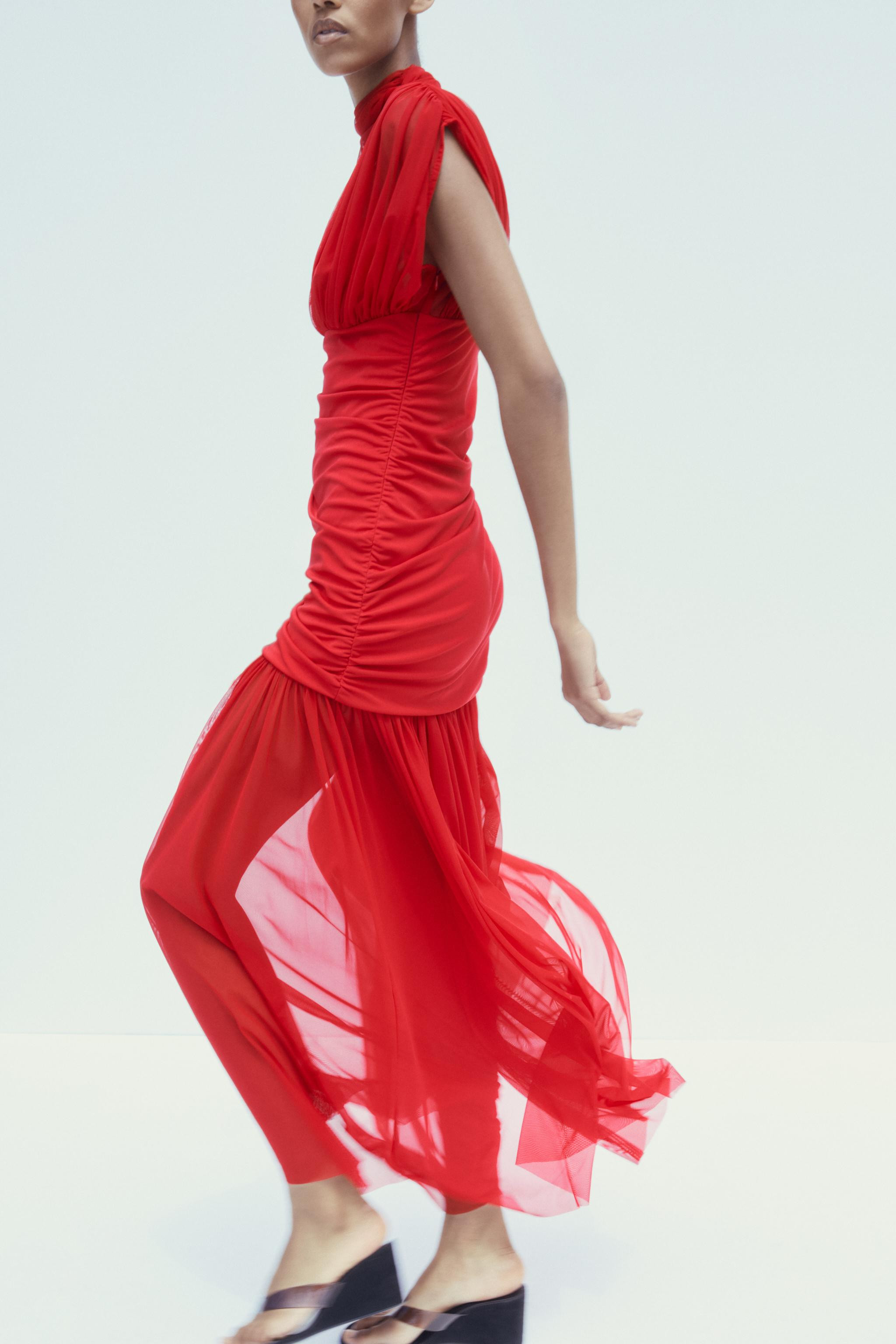 CONTRAST TULLE MIDI DRESS | Zara US