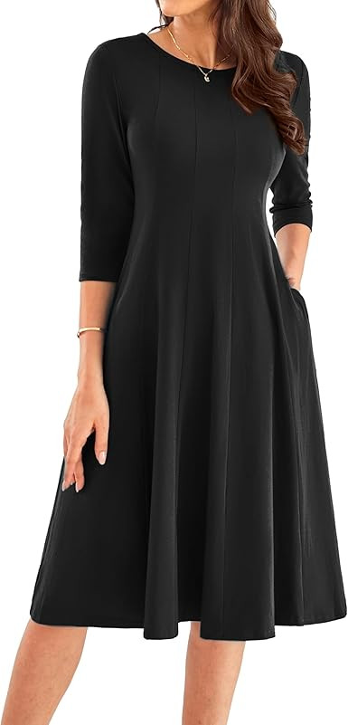 GRACE KARIN Womens 2025 Trendy Dresses Crew Neck 3/4 Sleeve A Line Loose Casual Midi Dress with P... | Amazon (US)