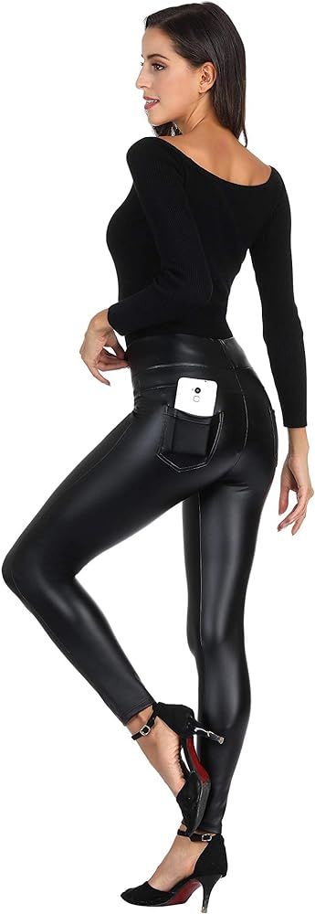 MCEDAR Women’s Faux Leather Leggings Plus Size Girls High Waisted Sexy Skinny Pants | Amazon (US)