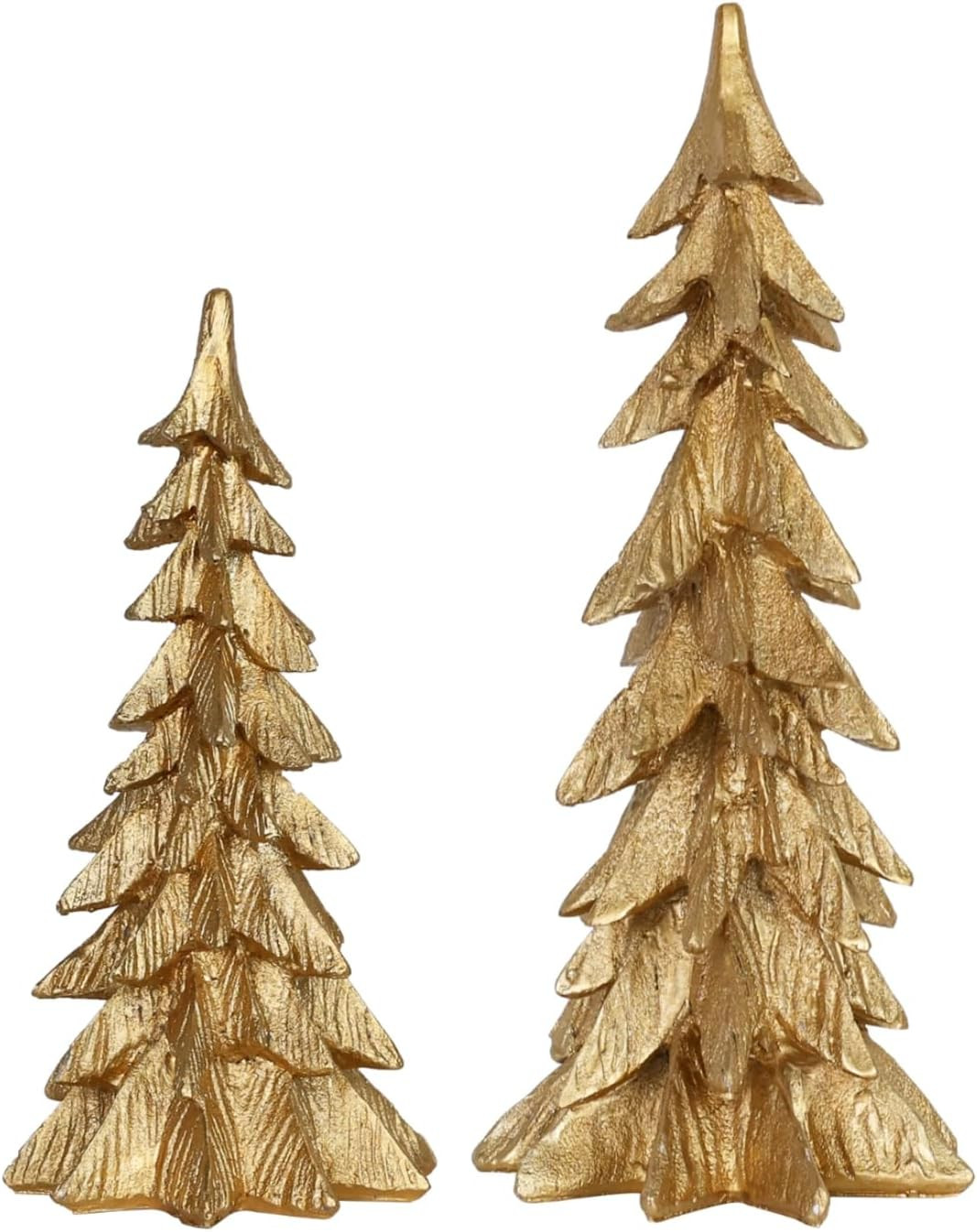 MEETYAMOR Christmas Decorations Indoor, Set of 2 Golden Resin Christmas Trees for Table Decor, Farmhouse Rustic Xmas Decorations Figurines for Home, Kitchen, Mantle, Shelf | Amazon (US)