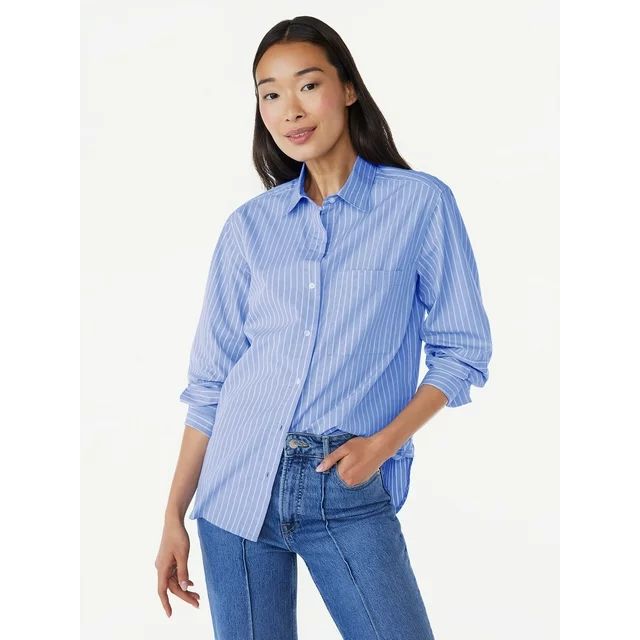 Free Assembly Women's Button-Down Boxy Tunic Shirt with Long Sleeves, Sizes XS-XXXL | Walmart (US)