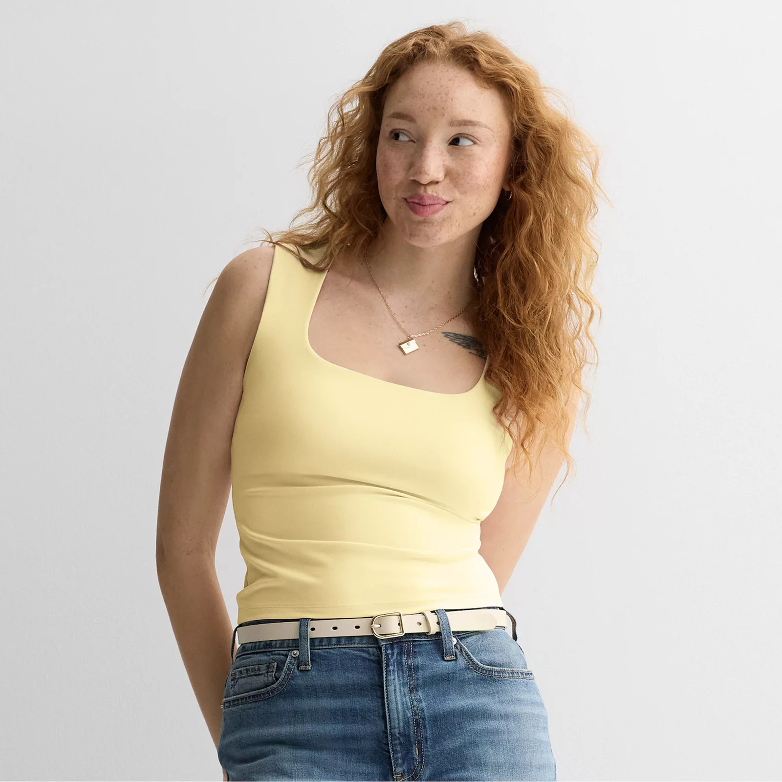 Juniors' Pink Republic Square Neck Built-In Bra Cups Tank Top | Kohl's