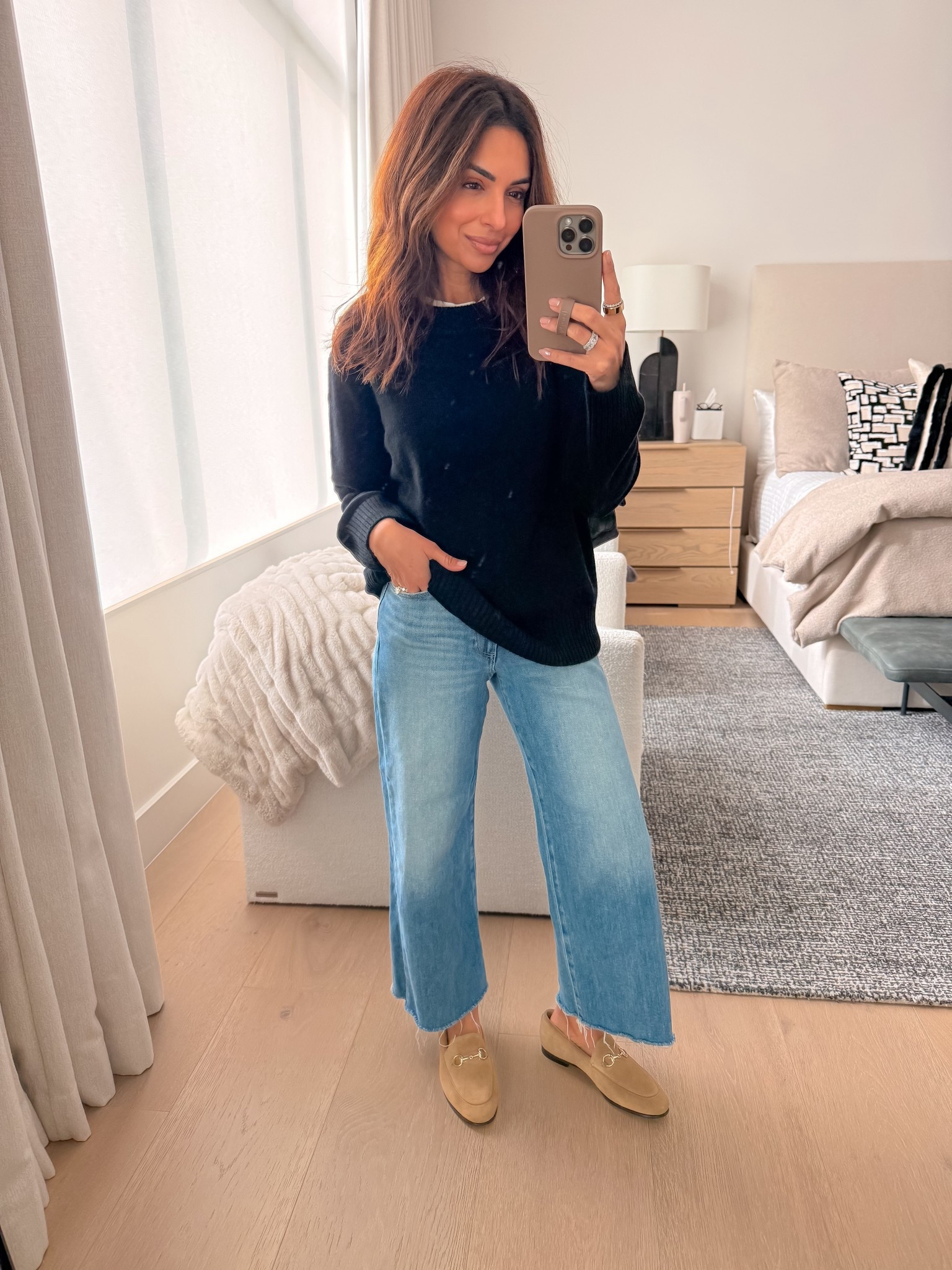 Wide leg cropped denim is a favorite! I'm in the 27 inch inseam for reference. They have such great stretch and are so comfortable! I have the XS in cashmere sweater 

#LTKPetite #LTKmomlife #LTKootd