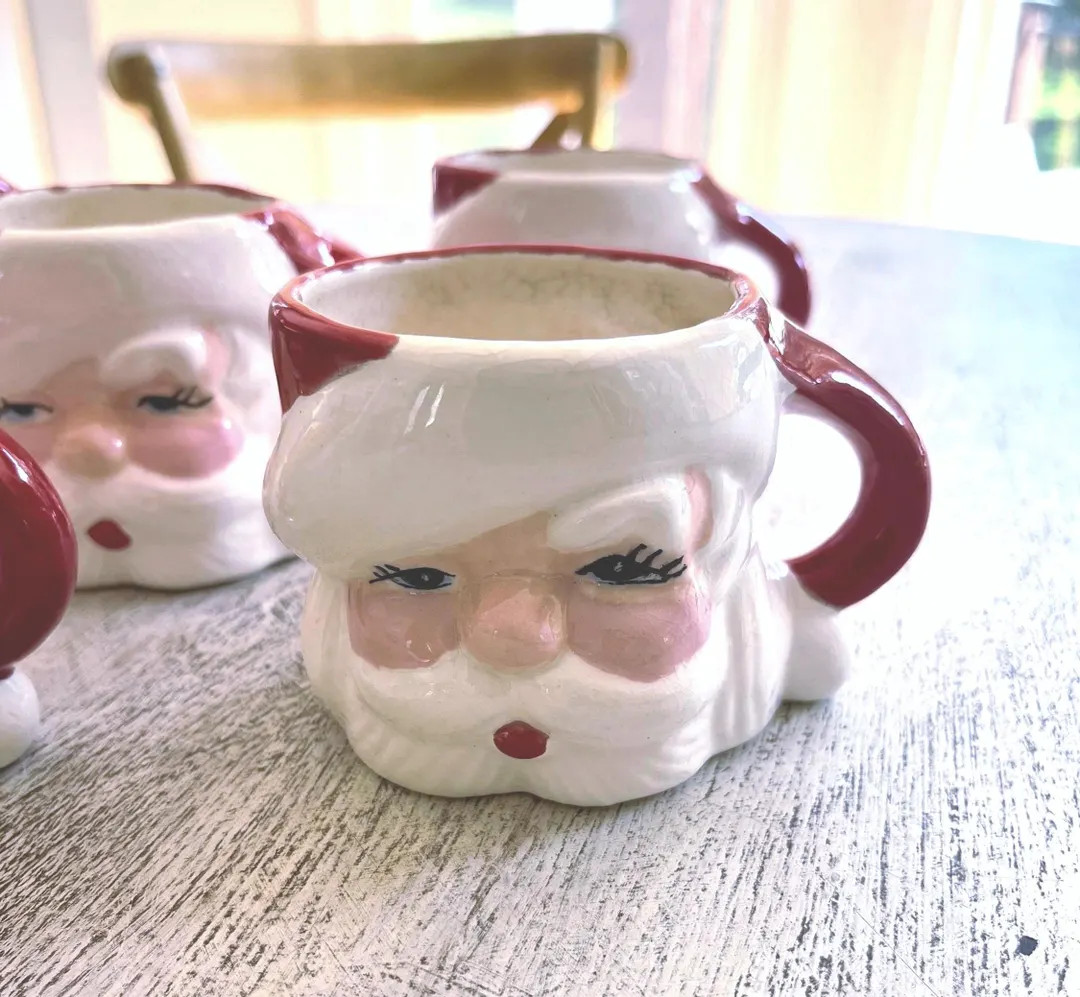 Set of 6 Vintage Santa Face Mugs -ceramic Christmas Cocoa Cups - Etsy | Etsy (US)
