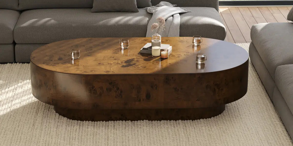 43.7'' Handcrafted Burl Wood Oval Coffee Table with Sturdy Pedestal, Mid-Century Modern Solid Woo... | Wayfair North America
