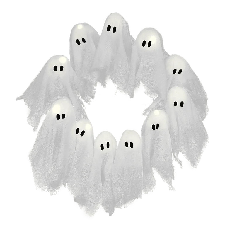 Halloween Ghost Wreath with LED Lights, 36cm Fabric Door Wreath, Lighted Hanging Halloween Decora... | Walmart (US)