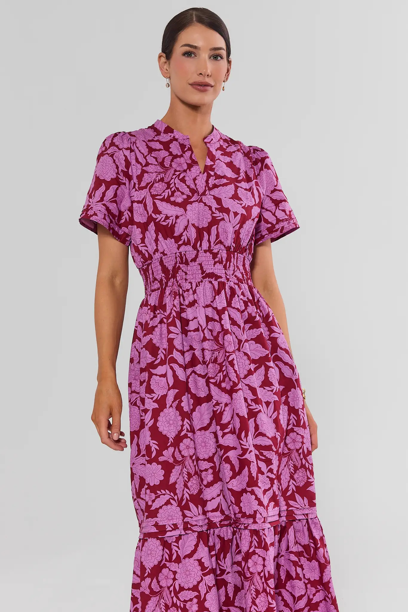 Isabella Burgundy Floral Print Maxi Dress | Avara