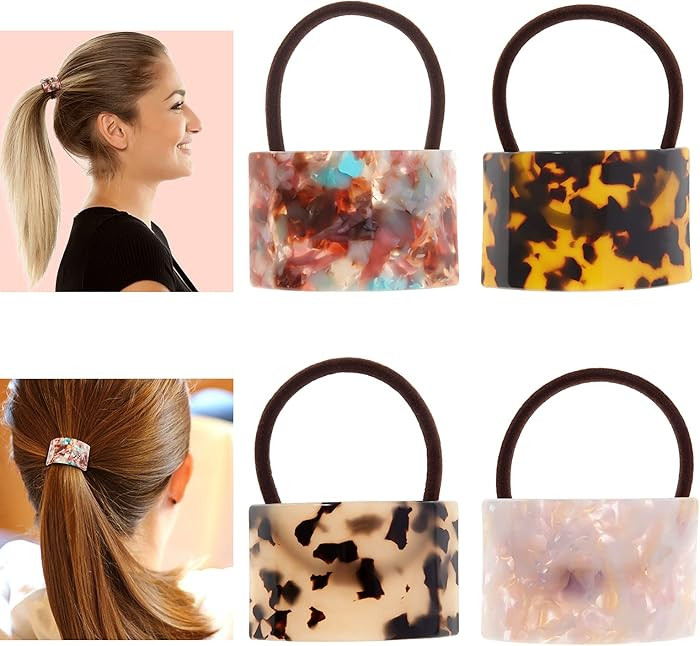 Willbond 4 Pieces Tortoise Shell Hair Ties Acetate Ponytail Holder Cuff Acrylic Decorative High P... | Amazon (US)
