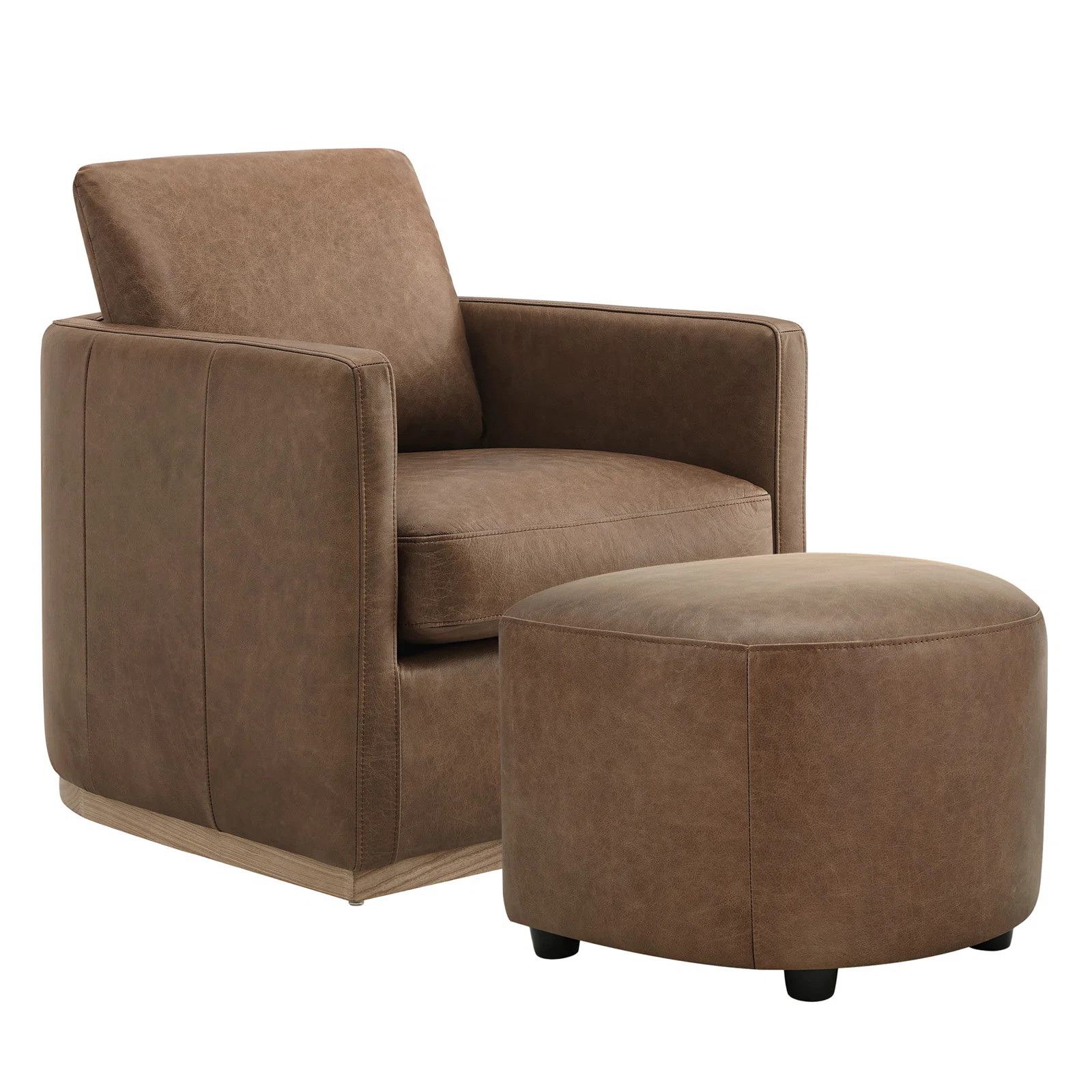 Bobbi Rounded Back Genuine Leather Swivel Armchair With Ottoman | Joss & Main