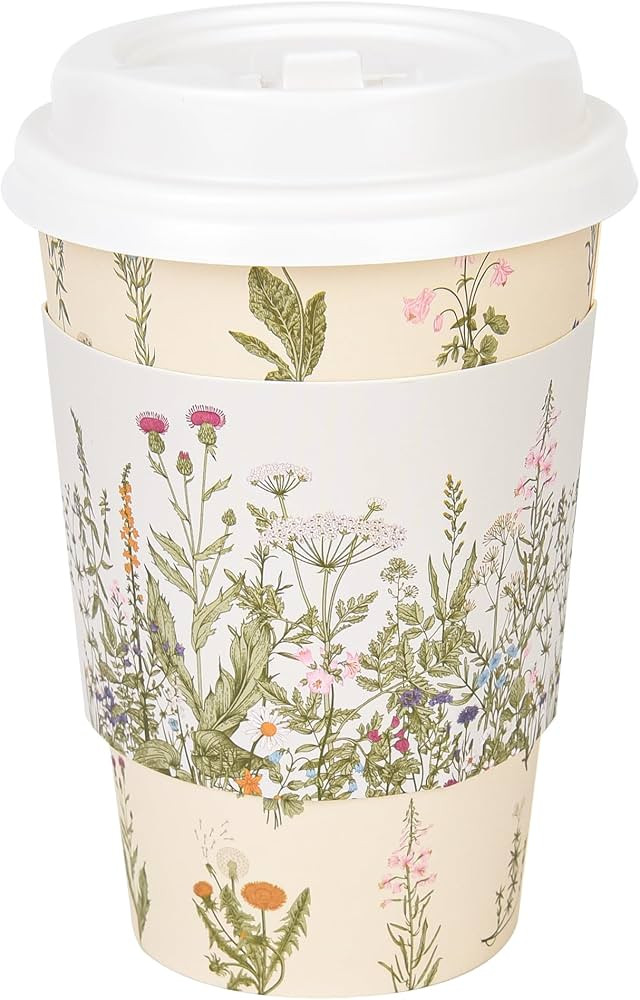 50Pcs Floral Disposable Coffee Cups with Lids and Sleeves Vintage Botanical Herb 12oz To Go Party... | Amazon (US)