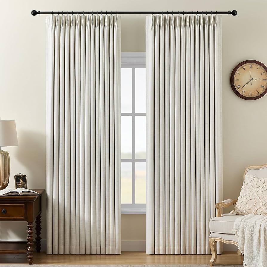 Pinch Pleated Curtains 100% Blackout Linen Curtains 95 Inches Long for Bedroom Living Room, Natur... | Amazon (US)