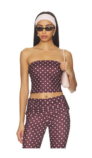 Vali Polka Dot Top in Chocolate & Baby Pink | Revolve Clothing (Global)