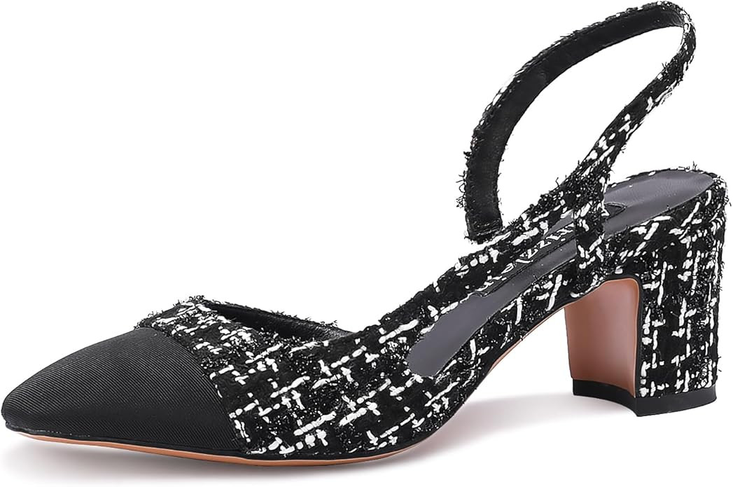 Adrizzlein Womens Slingback Heeled Pumps Closed Round Toe Block Heels Two Toned Casual Chunky Hee... | Amazon (US)