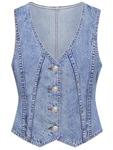 Denim Vest Women V Neck Jean Vest Tops for Women Sleeveless Button Down Summer Outfit Denim Tops | Amazon (US)